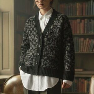 Luxe COACH Signature Black Alpaca Wool Cardigan Sweater L - Preppy Chic